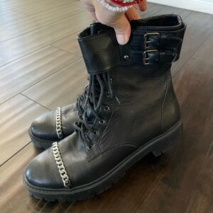 Jessica Simpson leather boots with buckles and chain